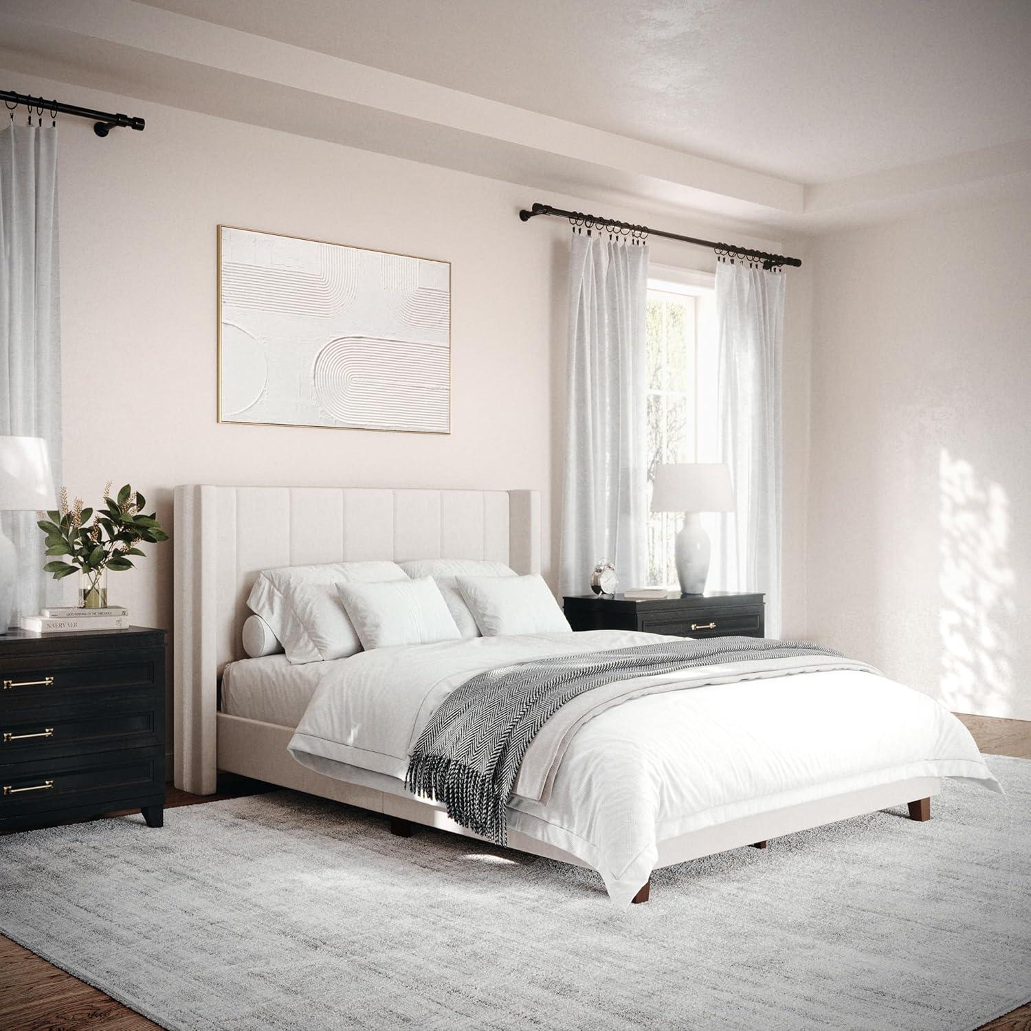 Martha Stewart Martha Stewart Kay Upholstered Platform Bed With Channel Stitched Wingback Headboard