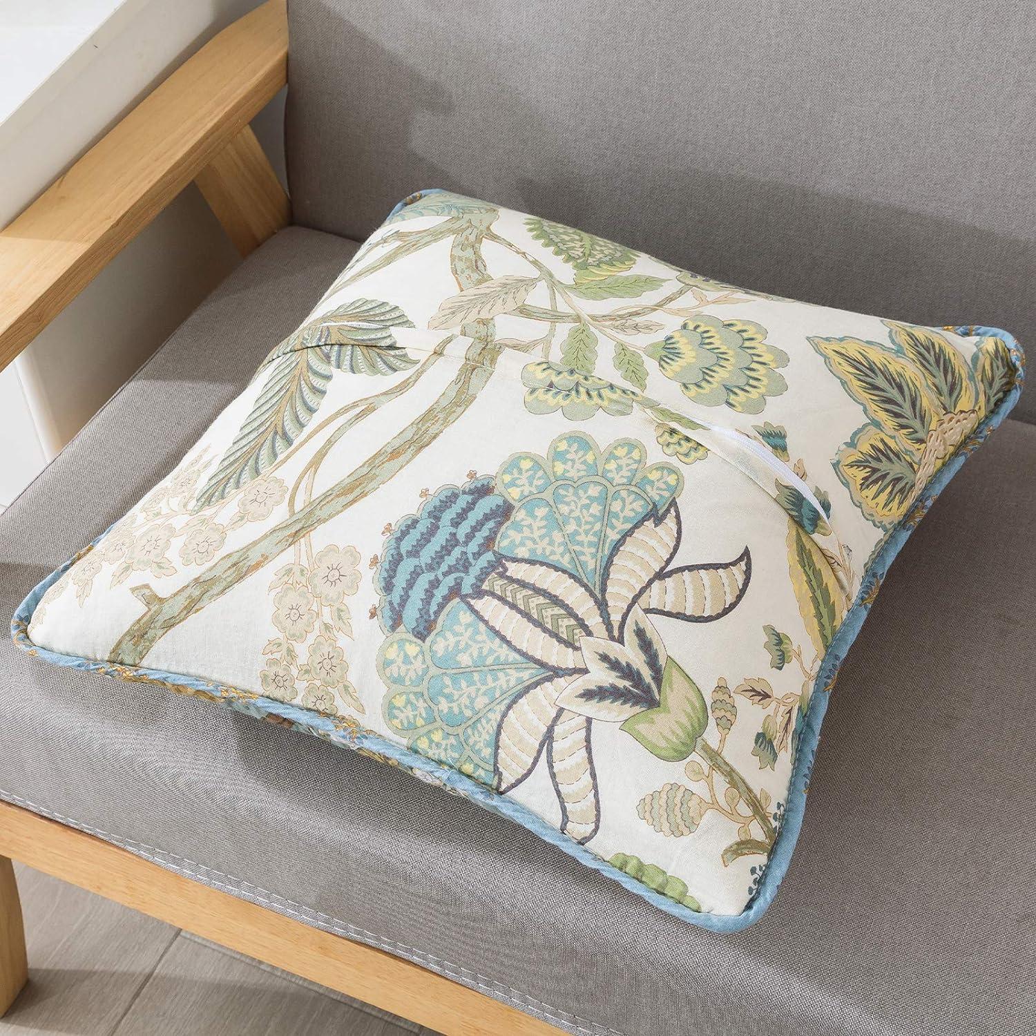 Bohemian Floral Embroidered Cotton Square Pillow Covers, 18x18 Inch