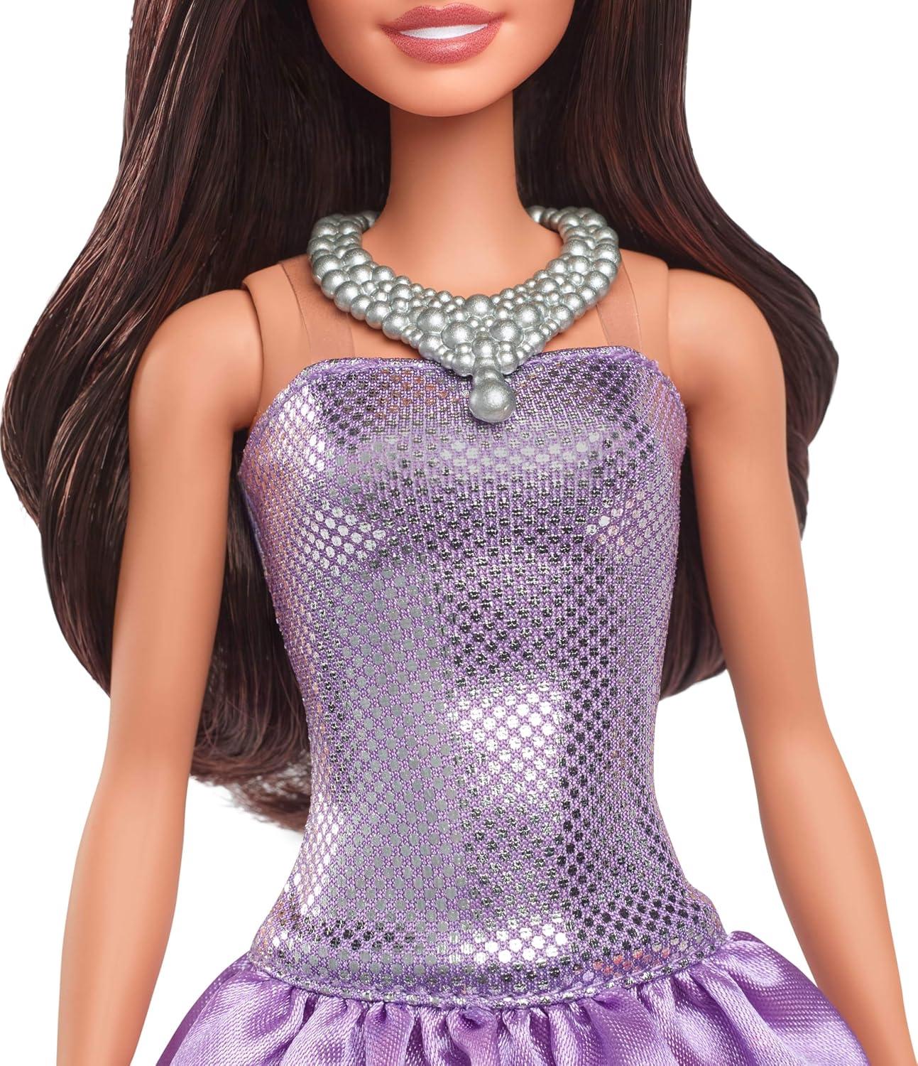 Barbie Fashionistas 11.7" Doll #234 in Sequined Purple Dress and Silvery Accessories Brown Hair