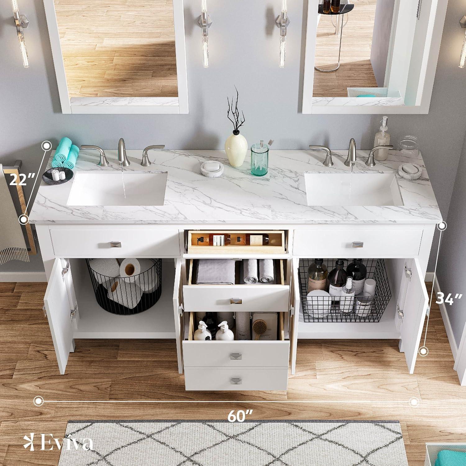 Artemis 60" White Double Sink Bathroom Vanity with Quartz Top