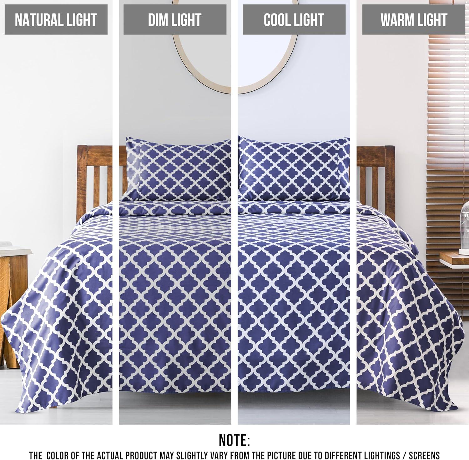 Lux Decor Collection 1800 Series Soft Microfiber Bed Sheets Set Geometric Quatrefoil Bedding