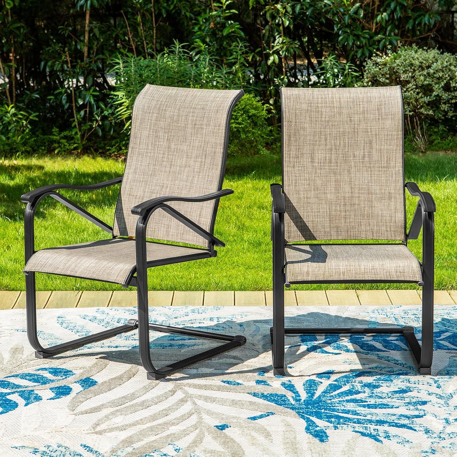 Gray Textilene Fabric High Back Outdoor Dining Chairs with Steel Frame