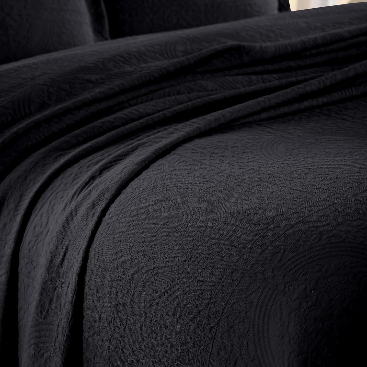 Superior Jacquard Matelasse Cotton Bedspread Set of 3 Pieces, Full, Black