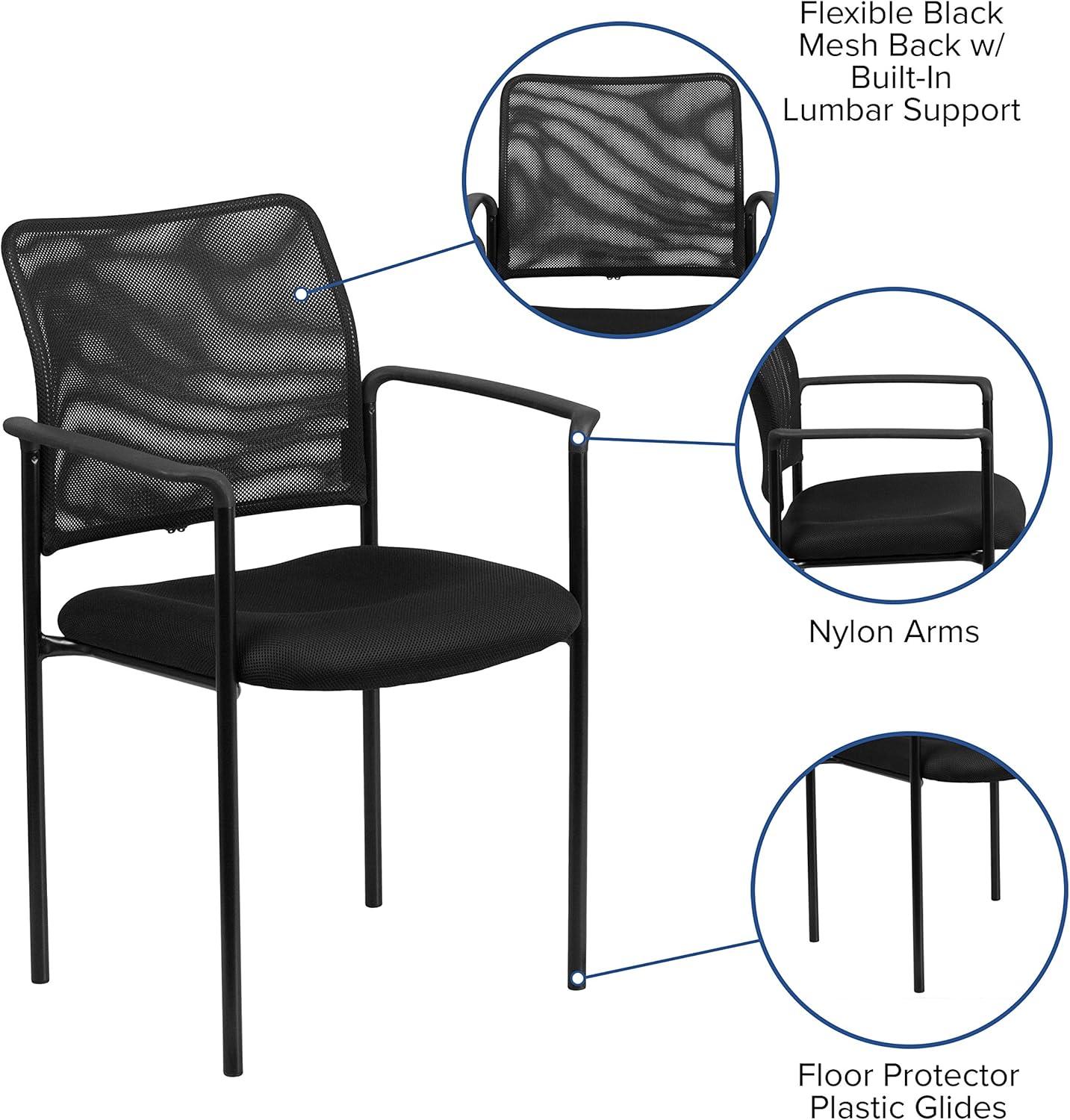 Flash Furniture Comfort Black Mesh Stackable Steel Side Chair with Arms