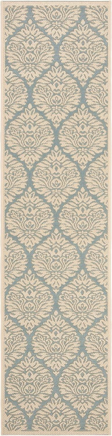 SAFAVIEH Beach House Lennox Damask Indoor/Outdoor Runner Rug Aqua/Cream, 2' x 8'