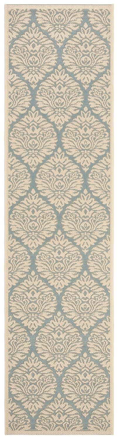SAFAVIEH Beach House Lennox Damask Indoor/Outdoor Runner Rug Aqua/Cream, 2' x 8'