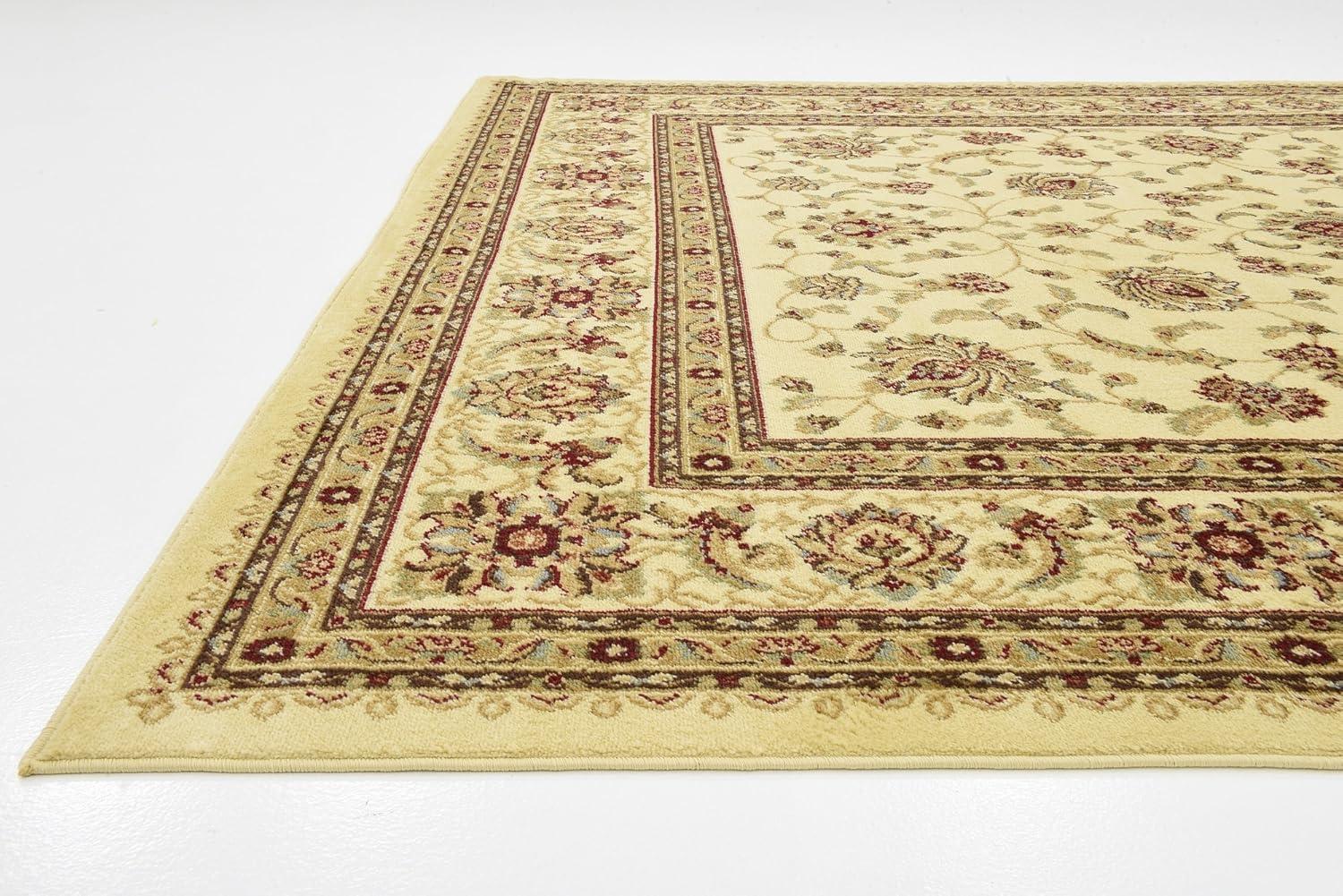 Ivory and Gold Rectangular Floral Synthetic Area Rug