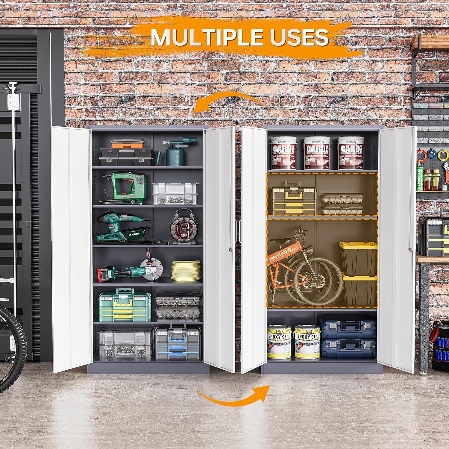 Metal Storage Cabinet with 2 Doors, Lockable Steel Storage Cabinet with 2 Doors and Adjustable Shelves, Steel Lockable File Cabinet, Locking Tool Cabinets for Office,Home,Garage