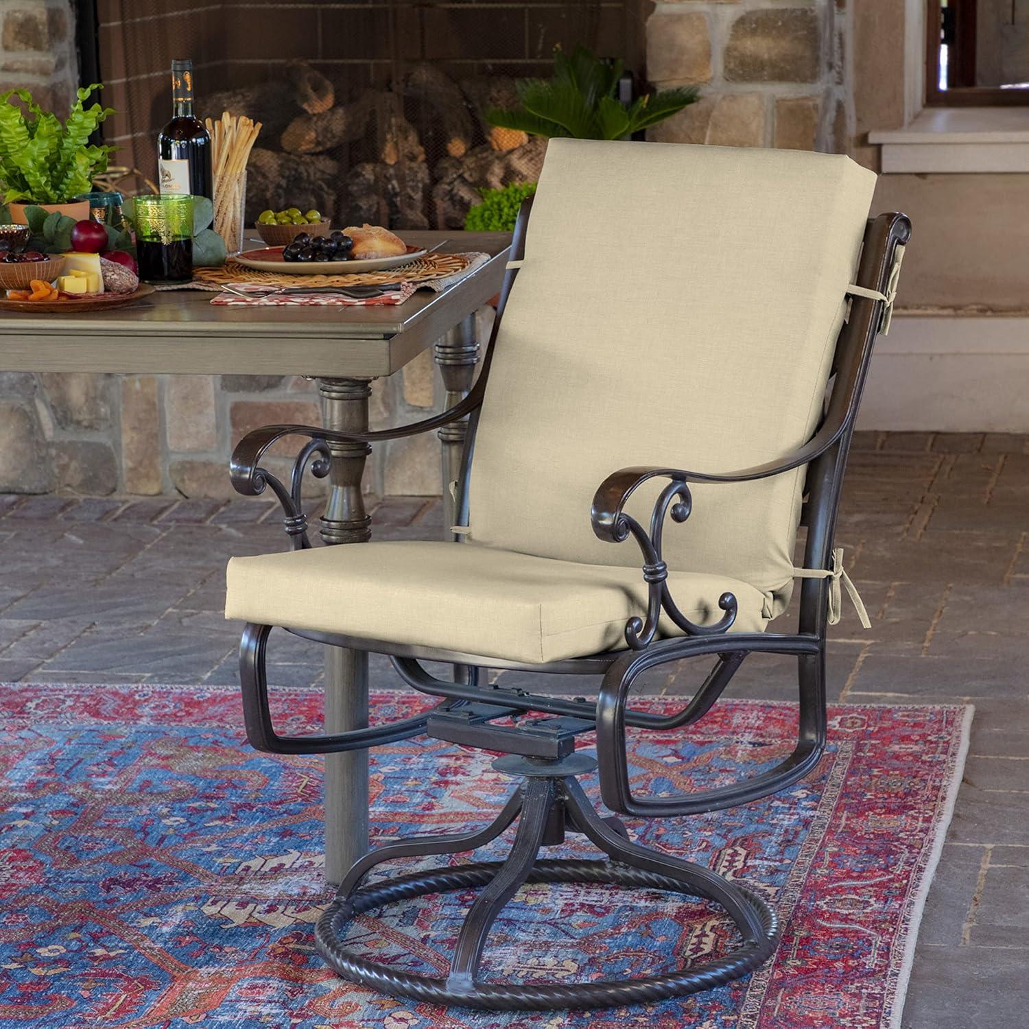 Tan Polyester Outdoor Midback Dining Chair Cushion