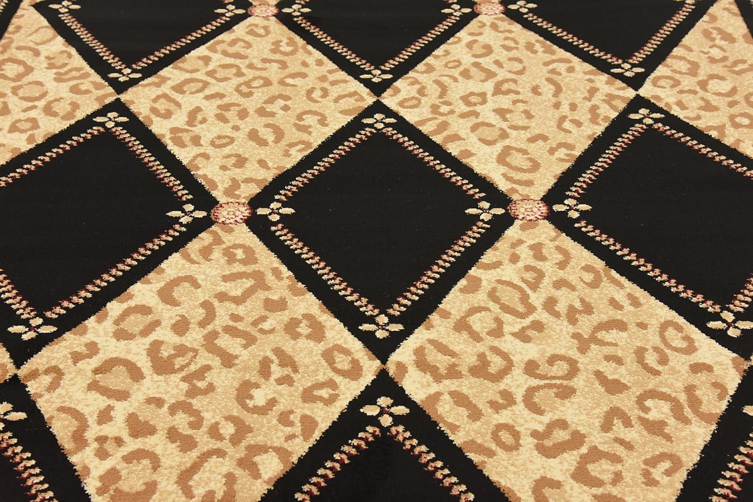 Wildlife Inspired Black and Light Brown Geometric Area Rug