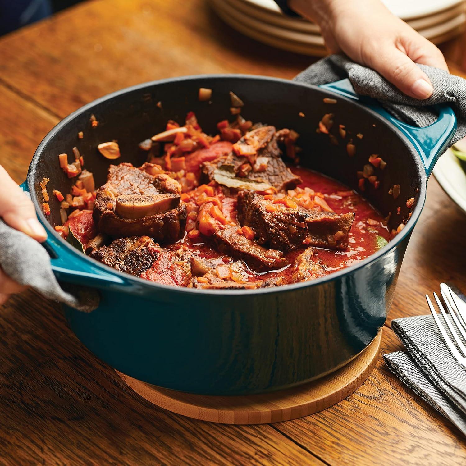 Rachael Ray Enameled Cast Iron Dutch Oven Casserole Pot with Lid, 5 Quart, Teal