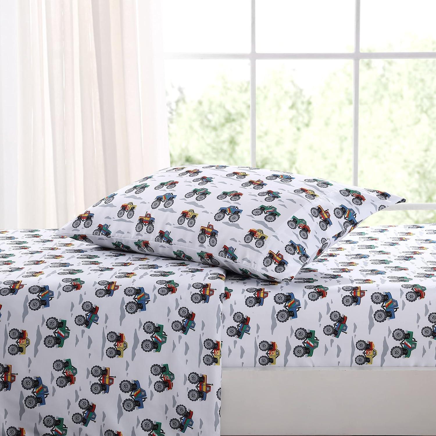 Gray Tractor Print Microfiber Kids Queen Sheet Set