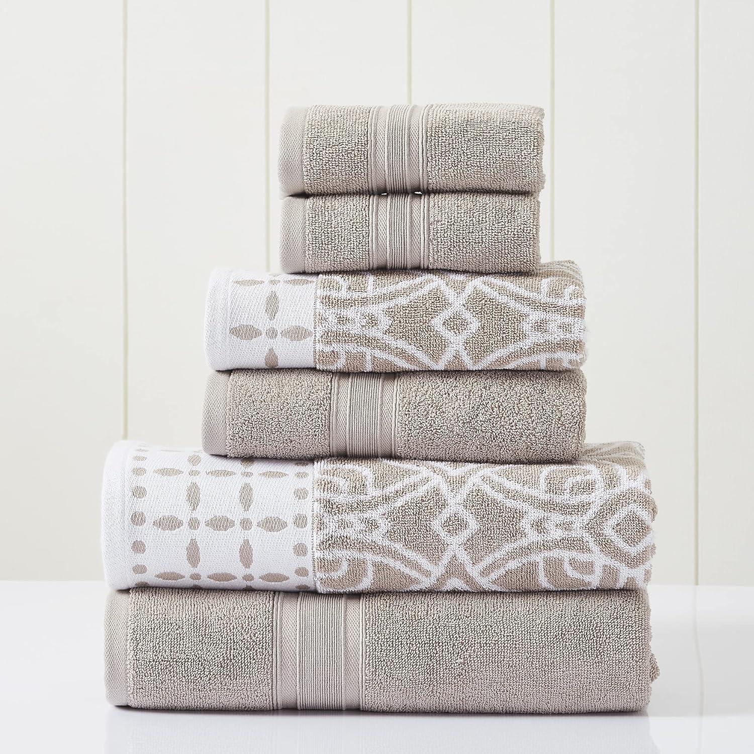 Modern Threads 6 Piece Set, 2 Bath Towels, 2 Hand Towels, 2 Washcloths Yarn Dyed Jacquard/Solid Towel Set Monroe