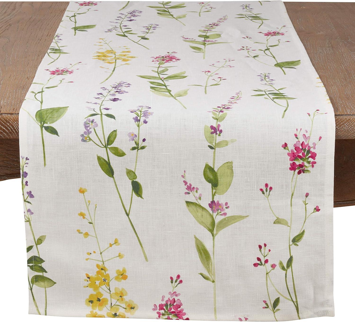 Saro Lifestyle Watercolor Floral Design Table Runner