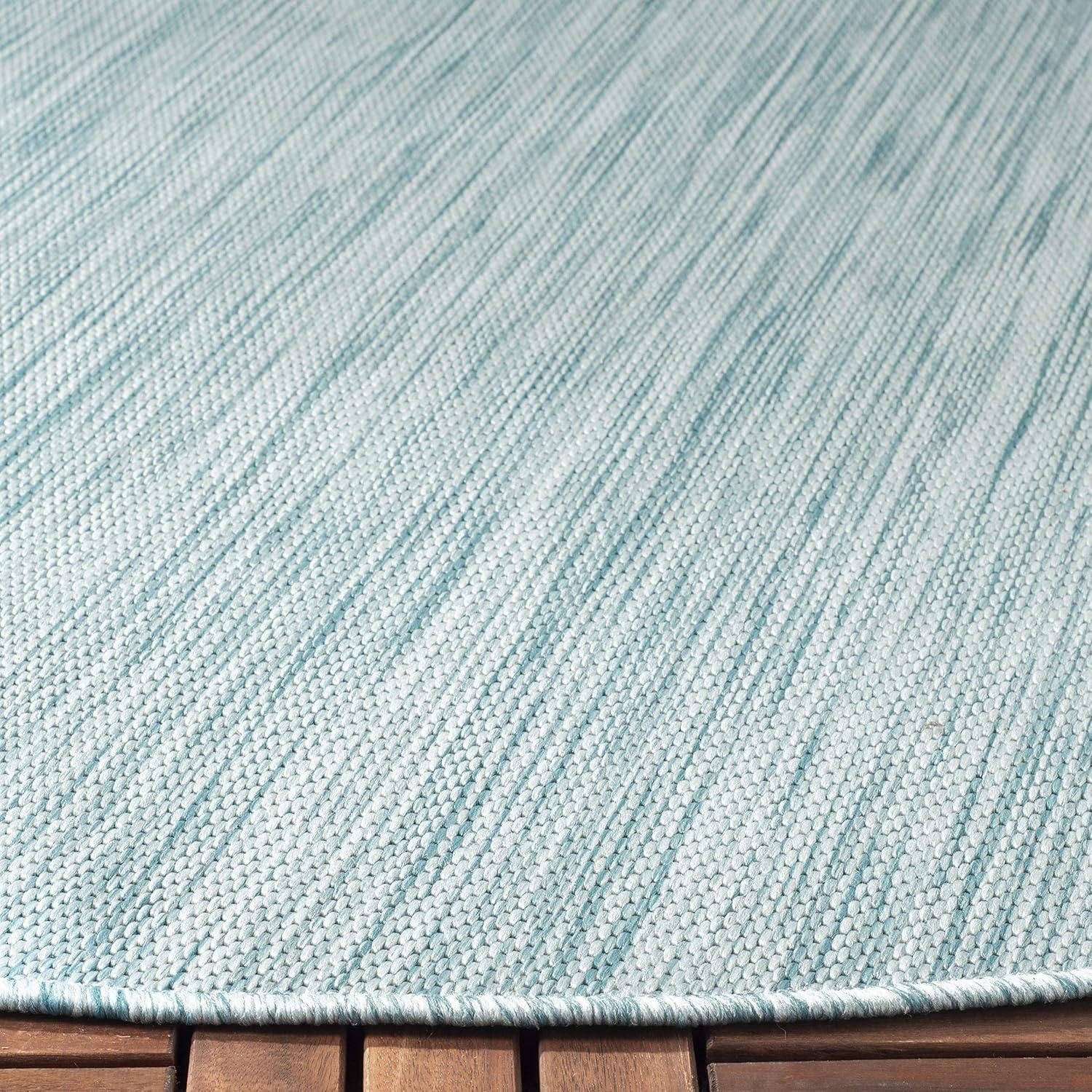 SAFAVIEH Beach House Tayler Solid Indoor/Outdoor Area Rug, Aqua, 5'3" x 5'3" Round