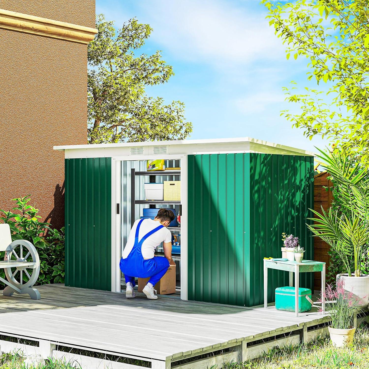Outsunny Outdoor Lean-To Metal Storage Shed