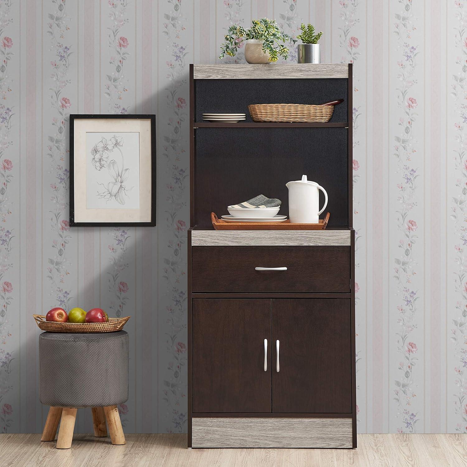 54" Tall Open Shelves, 1-Drawer and Bottom Enclosed Storage Kitchen Cabinet