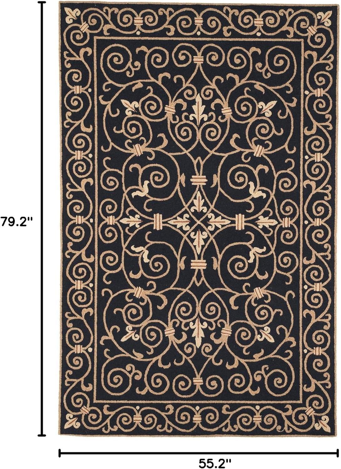 SAFAVIEH Chelsea Aragon Geometric Borders Wool Area Rug, Black, 4'6" x 6'6" Oval