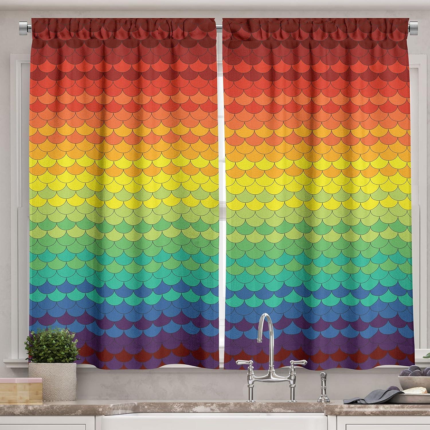 Striped Tailored 55'' W Kitchen Curtain in (Set of 2)