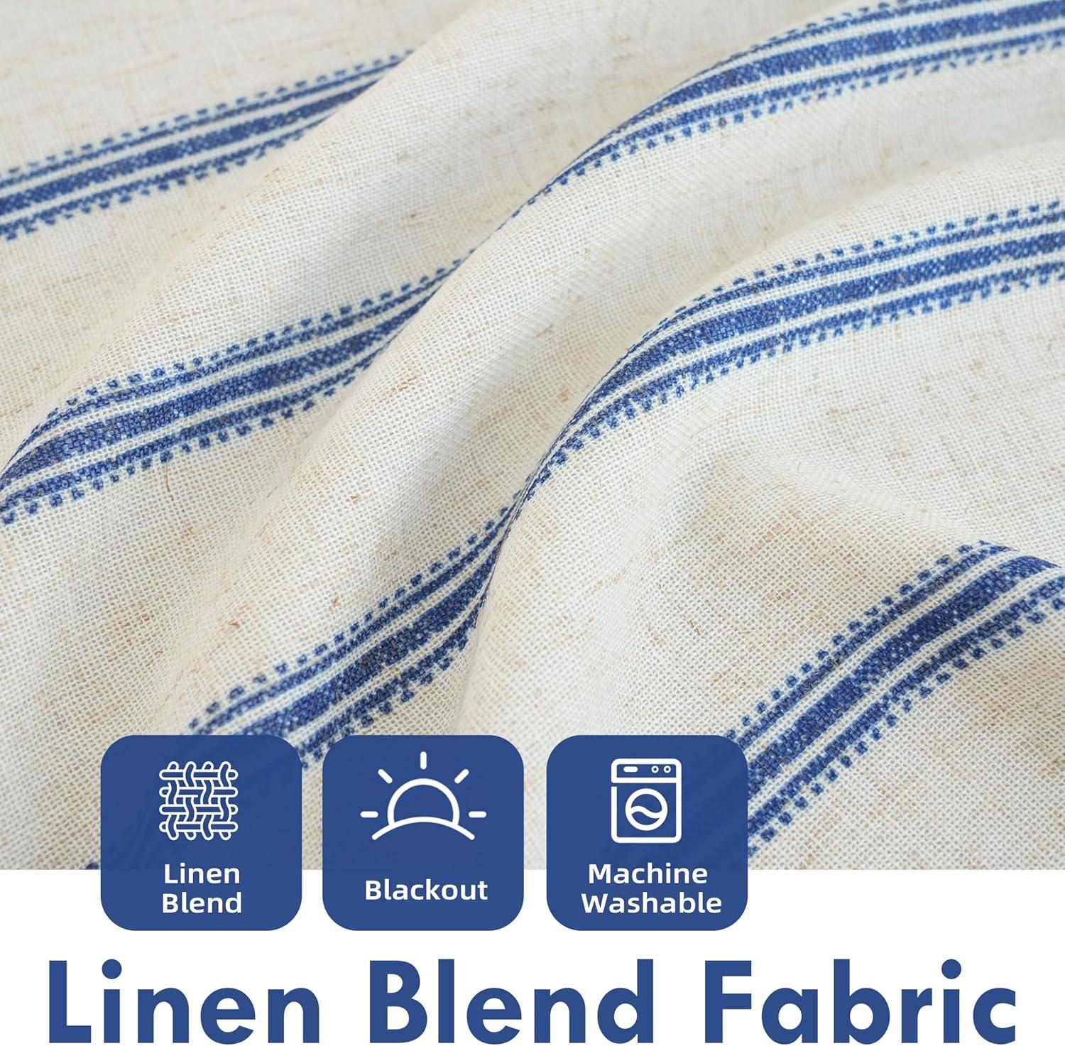 DriftAway Farmhouse Double Layer Linen Blackout Tie Up Curtains Thermal Insulated Vertical Striped Fully Lined Balloon Roman Shade Bathroom Window Adjustable Rod Pocket 25 Inch by 47 Inch Navy