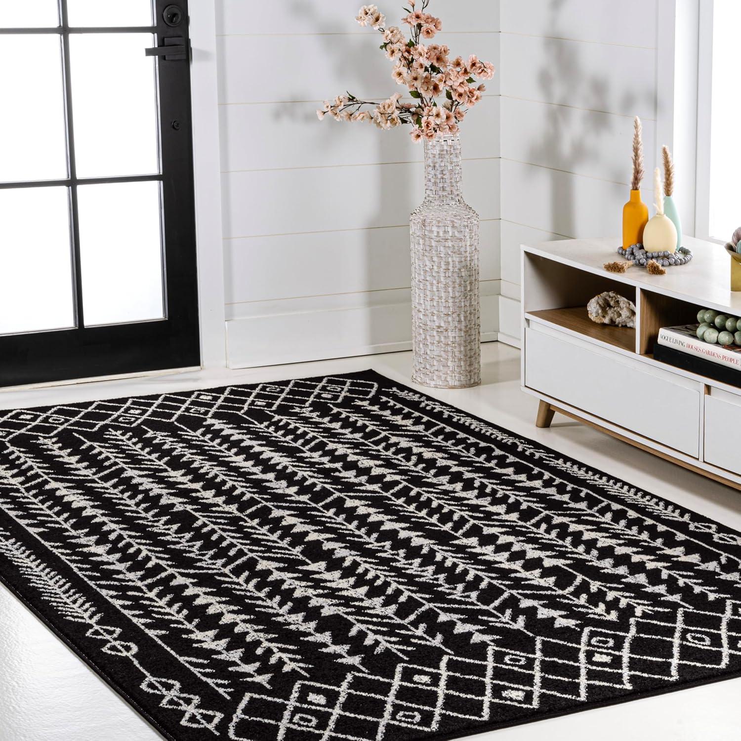 JONATHAN Y Ziri Moroccan Geometric Black/Cream 3 ft. x 5 ft. Area Rug