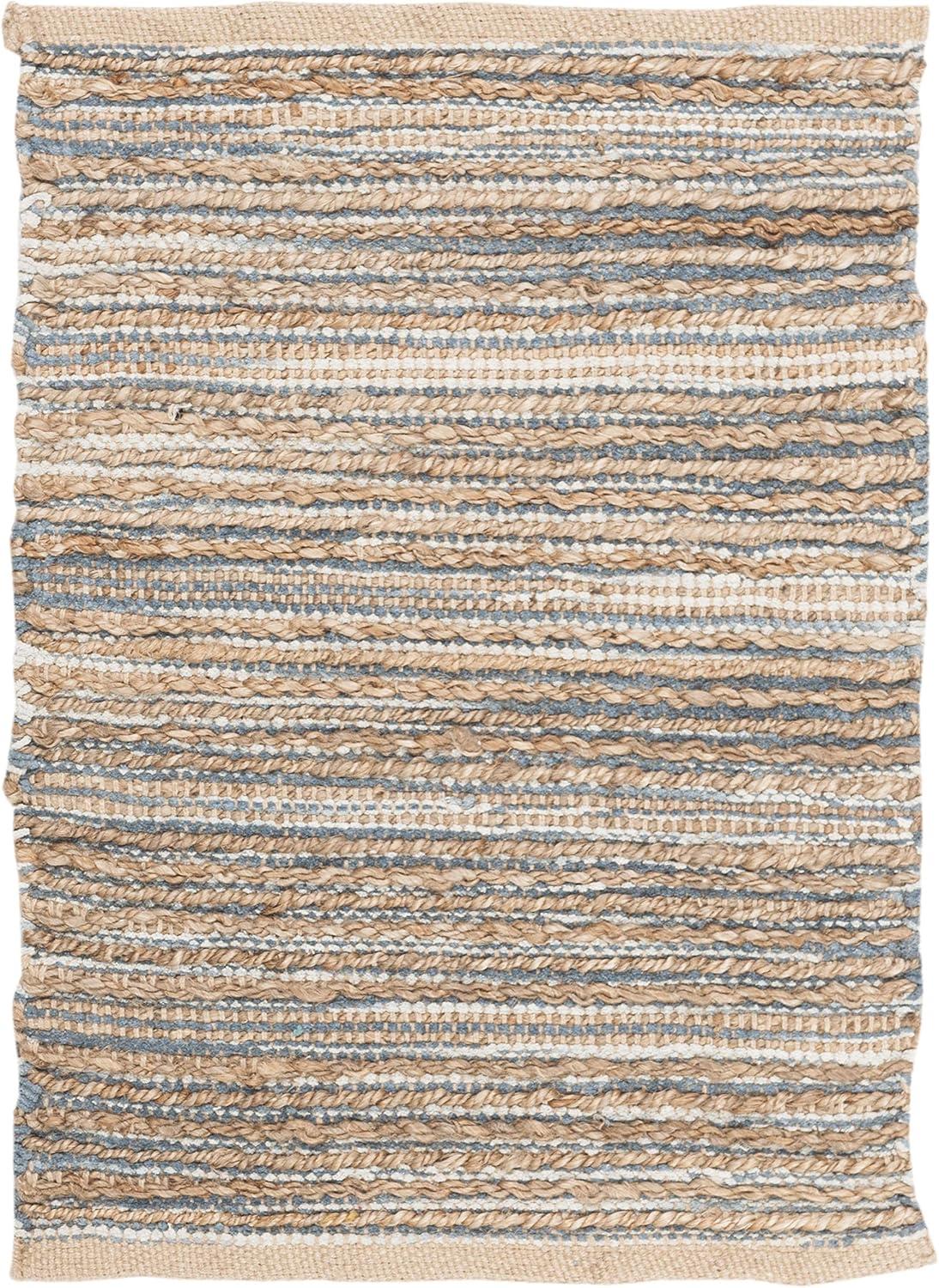 Winthrop Hand Woven Jute/Cotton Striped Rug in Aqua