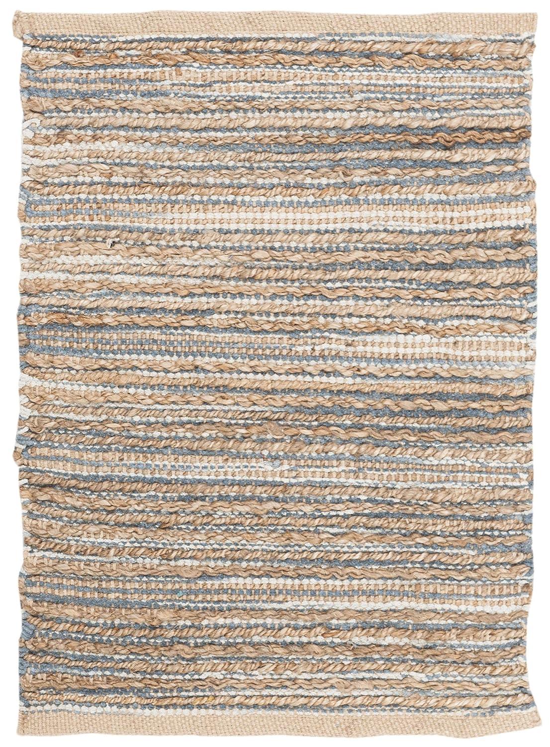 Winthrop Hand Woven Jute/Cotton Striped Rug in Aqua