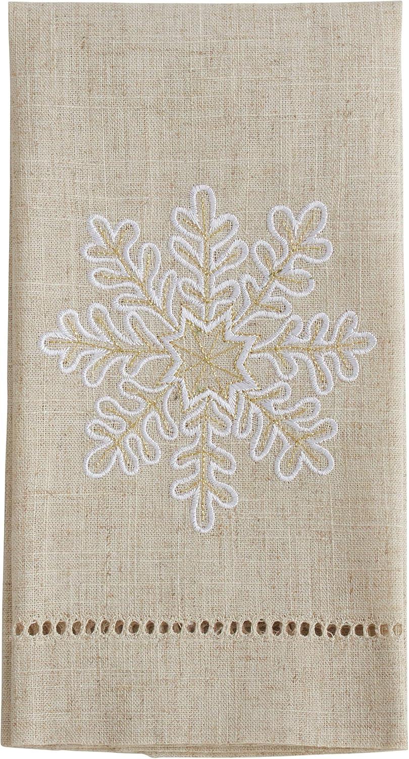 Natural Embroidered Snowflake Guest Towels Set of 4