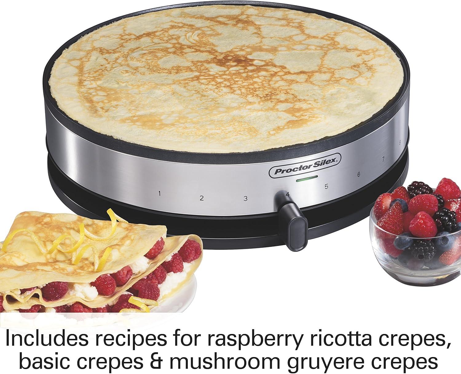 Stainless Steel 13'' Round Electric Crepe Maker with Nonstick Griddle