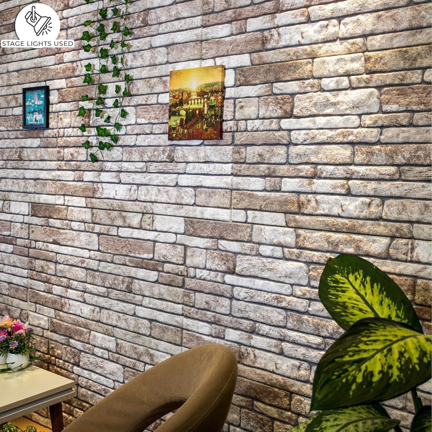 Dundee Deco 3D Wall Panels Brick Effect - Cladding Light Brown Grey Stone Look Wall Paneling, Styrofoam, SAMPLE, Size 10 x 10 in.