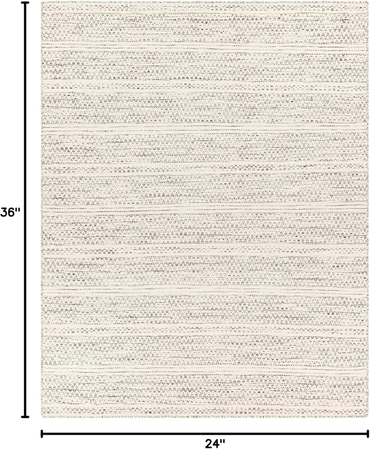 Hauteloom Williford Boho Hand Woven Wool Natural Fiber Soft Area Rug for Living Room, Bedroom, Dining Room- Traditional Farmhouse High Pile Braided Carpet - Black, Cream, Beige - 2' x 3'