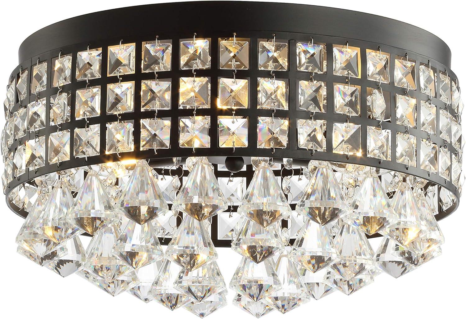 JONATHAN Y Meredith 3-Light Crystal Drops/Metal LED Flush Mount