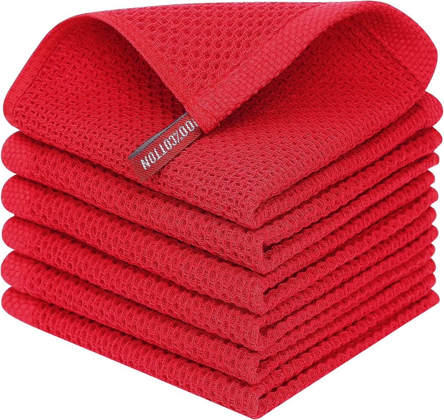 piaybook Super Soft Towels Cotton Weave Kitchen Dish Cloths Ultra Soft Absorbent Quick Drying Dish Towels 12x12 Inches 6 Pack Red for Bathroom and Kitchen,Red