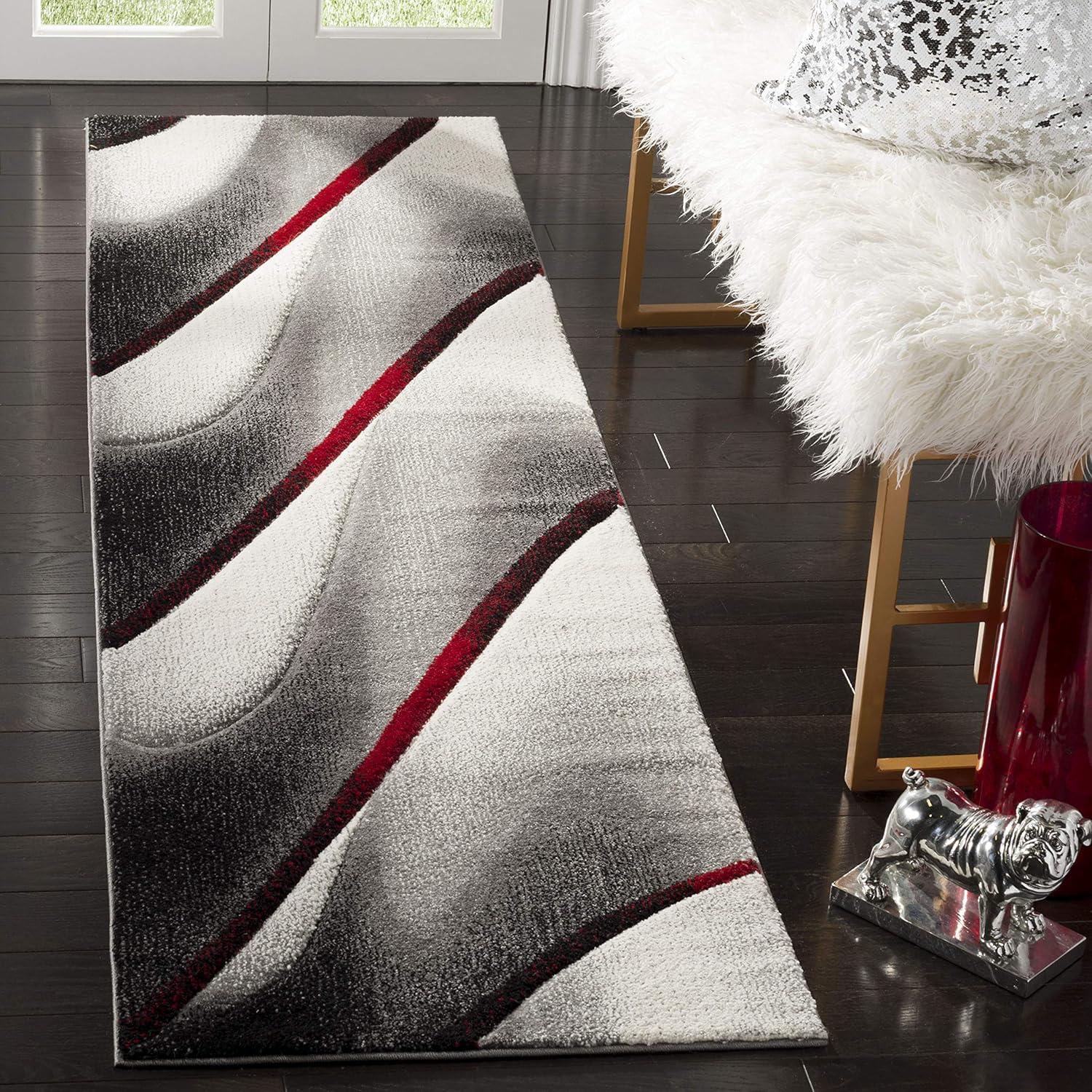 Red and Gray Abstract Synthetic Easy Care Rug, 27" x 18"