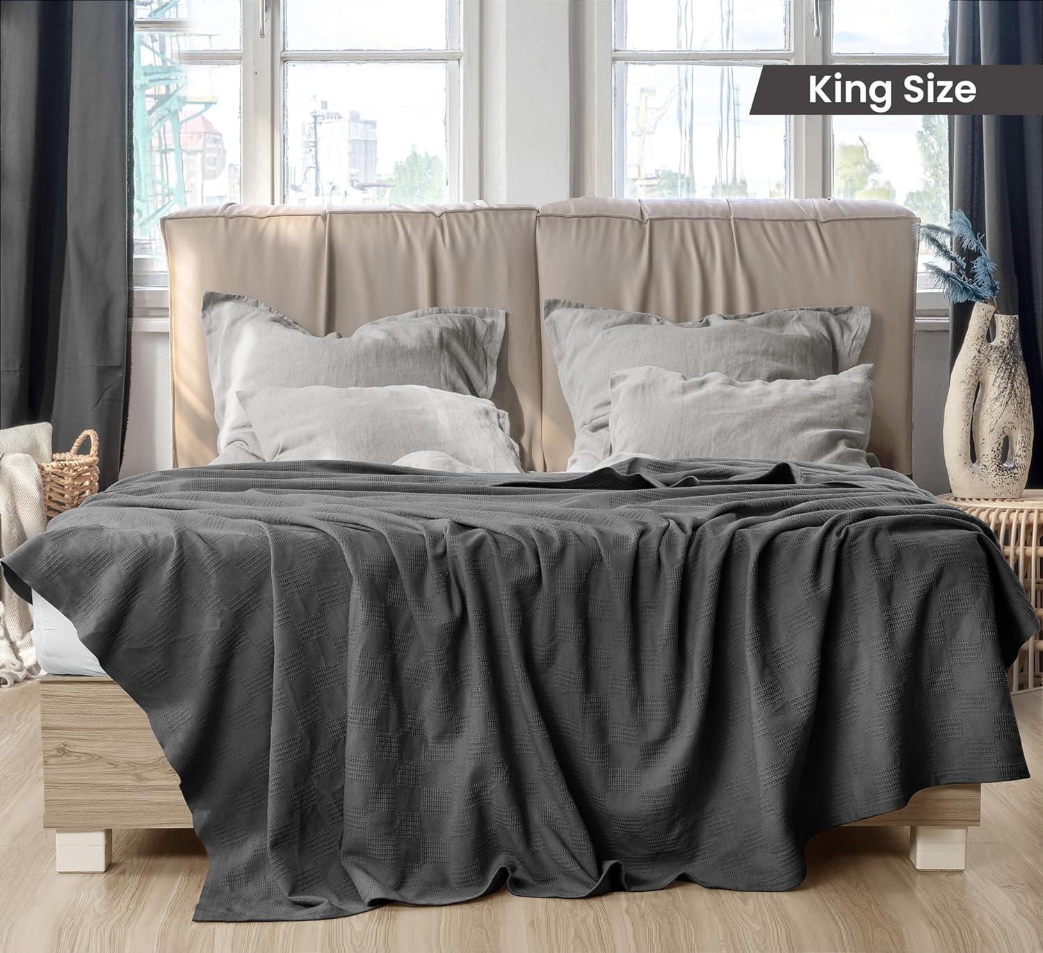 King Size Smoke Gray Cotton Thermal Blanket