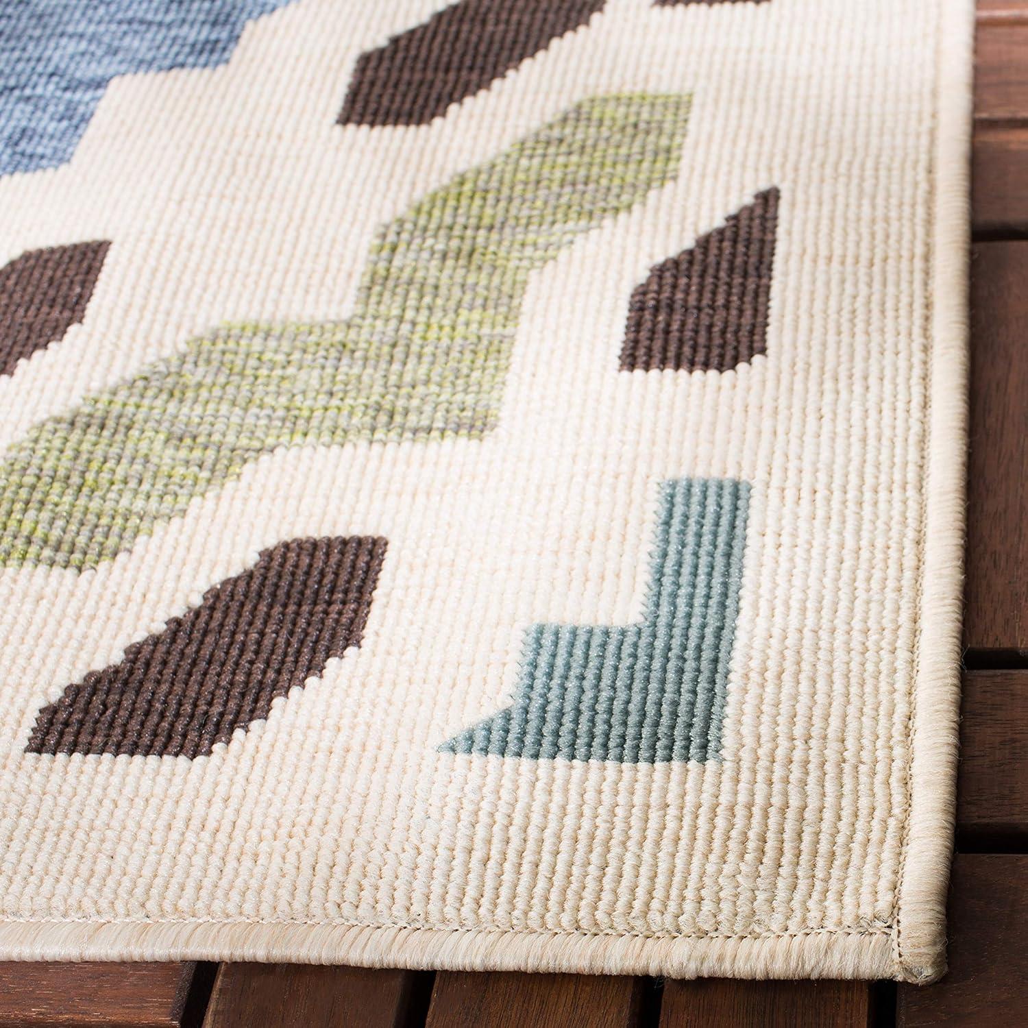 SAFAVIEH Veranda Branson Geometric Indoor/Outdoor Runner Rug, 2'3" x 8', Cream/Aqua