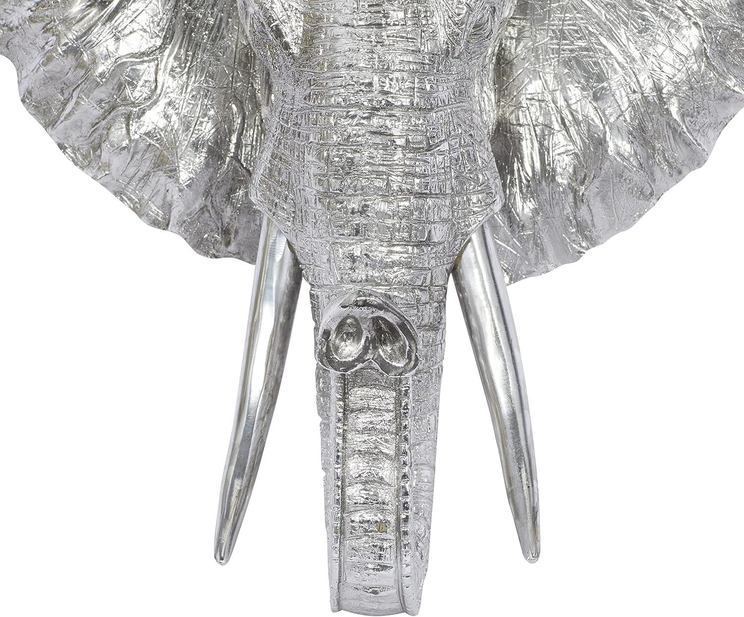 DecMode Silver Polystone Elephant Wall Decor with Tusks