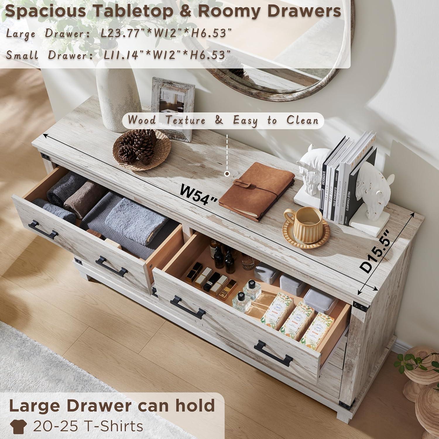 Farmhouse 7 Drawers Dresser for Bedroom, Wood Large Chest of Drawers with Thick Plank Styling, Rustic Closet Dresser for Bedroom, Living Room, Antique Brush White Color