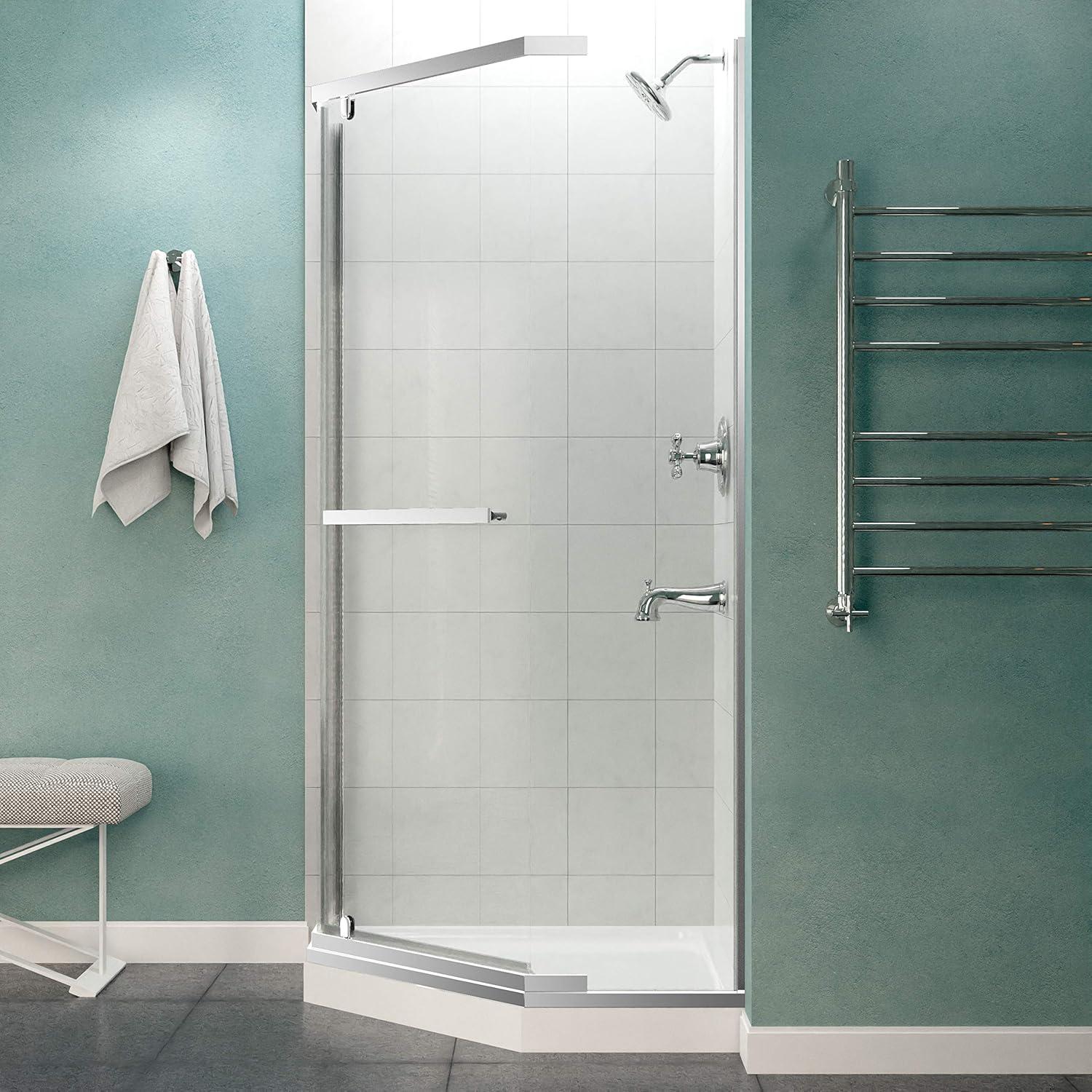 Castle Series 49" W x 72" H Hinged Semi-Frameless Shower Door with Tsunami Guard