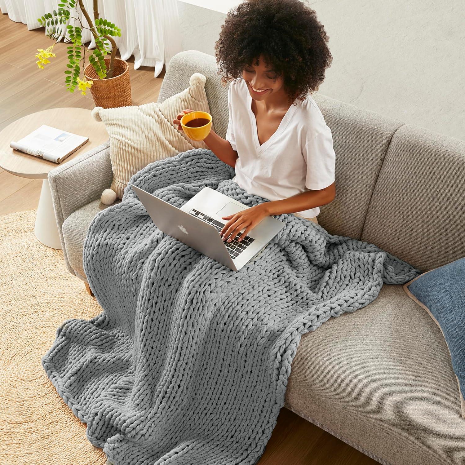 50"x60" Chunky Double Knit Handmade Throw Blanket Charcoal - Madison Park: Acrylic, Modern Style, All Ages