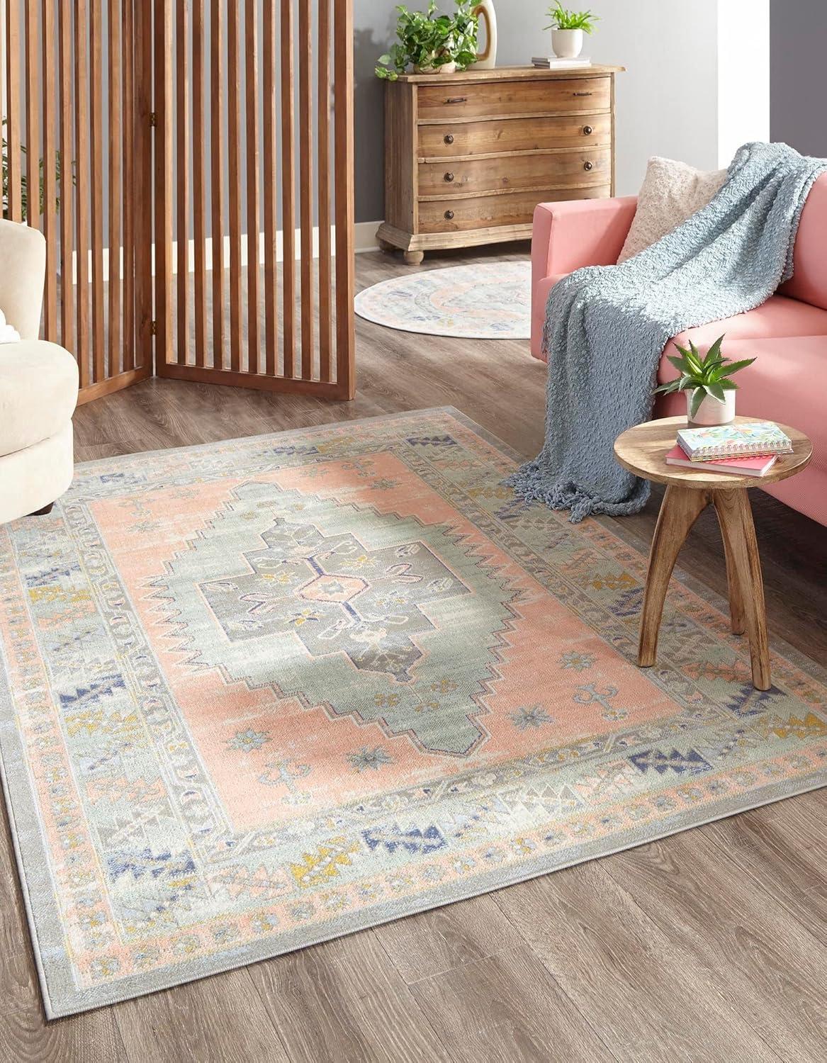 Unique Loom Whitney Collection Area Rug - Geneva (7' 10" Octagon Pink/Blue)