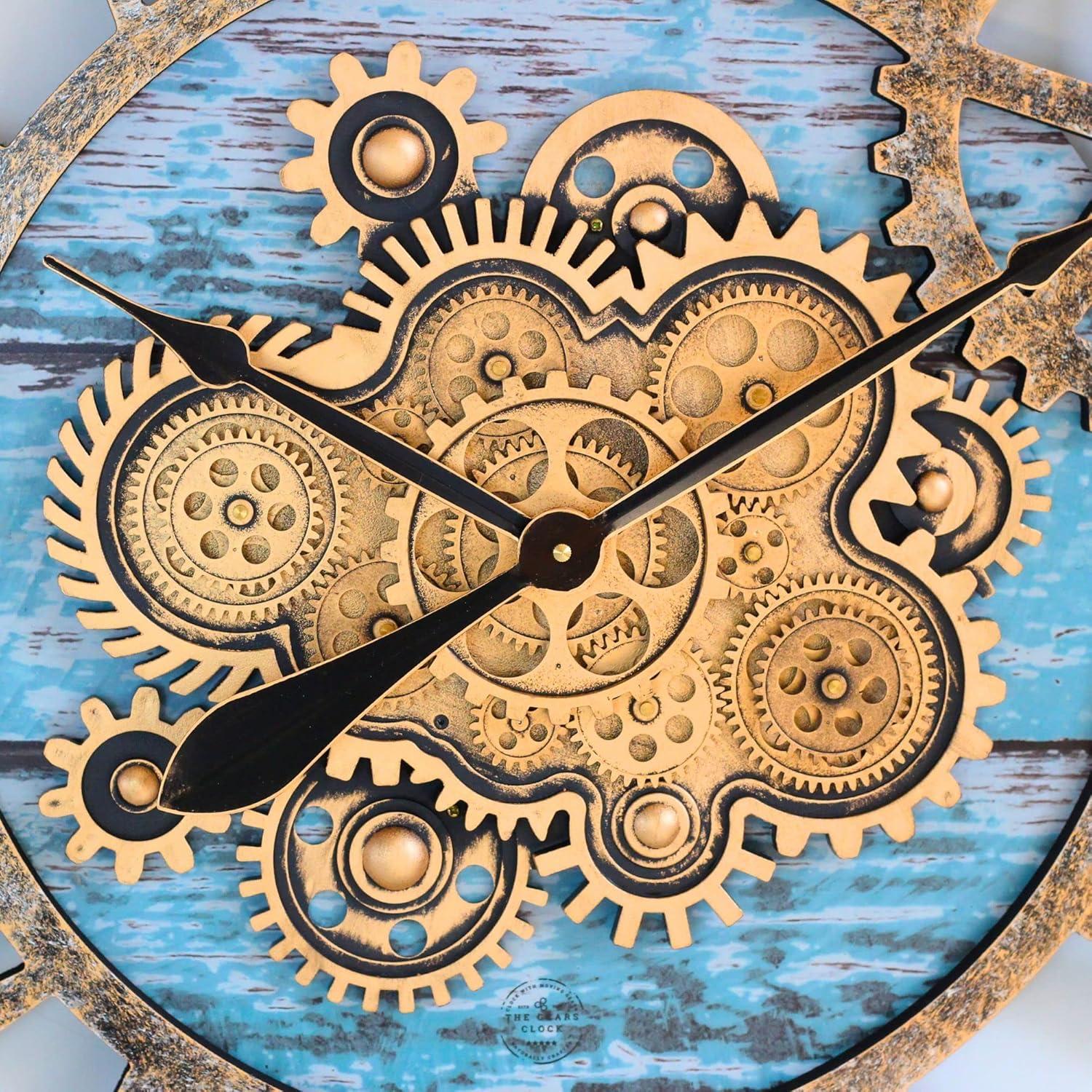The Gears Clock Wall Clock 36" Round Oversized for Living Room decor with Real Moving Gears America Collection
