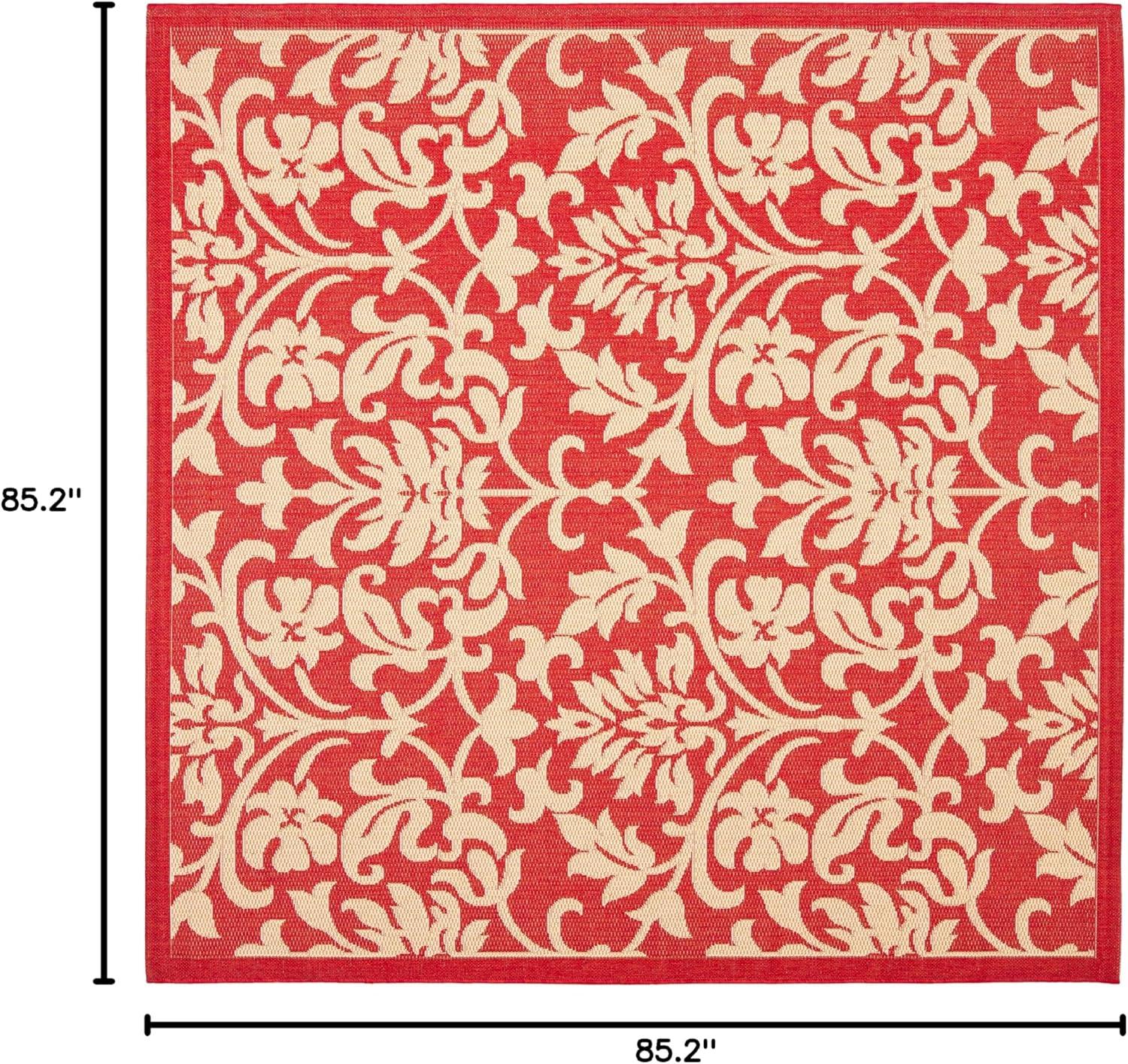 SAFAVIEH Courtyard Yvette Floral Indoor/Outdoor Area Rug, Red/Natural, 7'10" x 7'10" Square