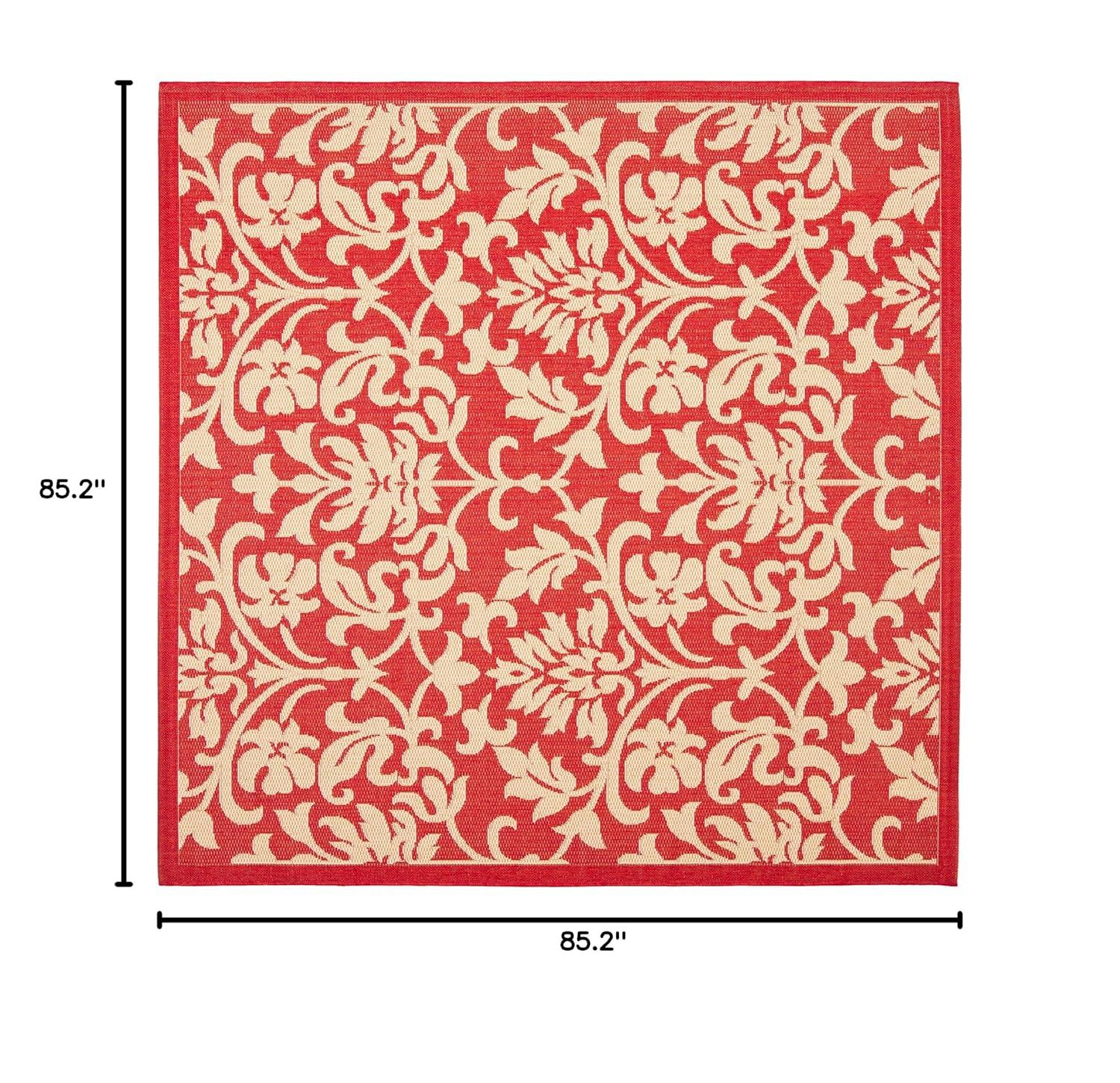 SAFAVIEH Courtyard Yvette Floral Indoor/Outdoor Area Rug, Red/Natural, 7'10" x 7'10" Square