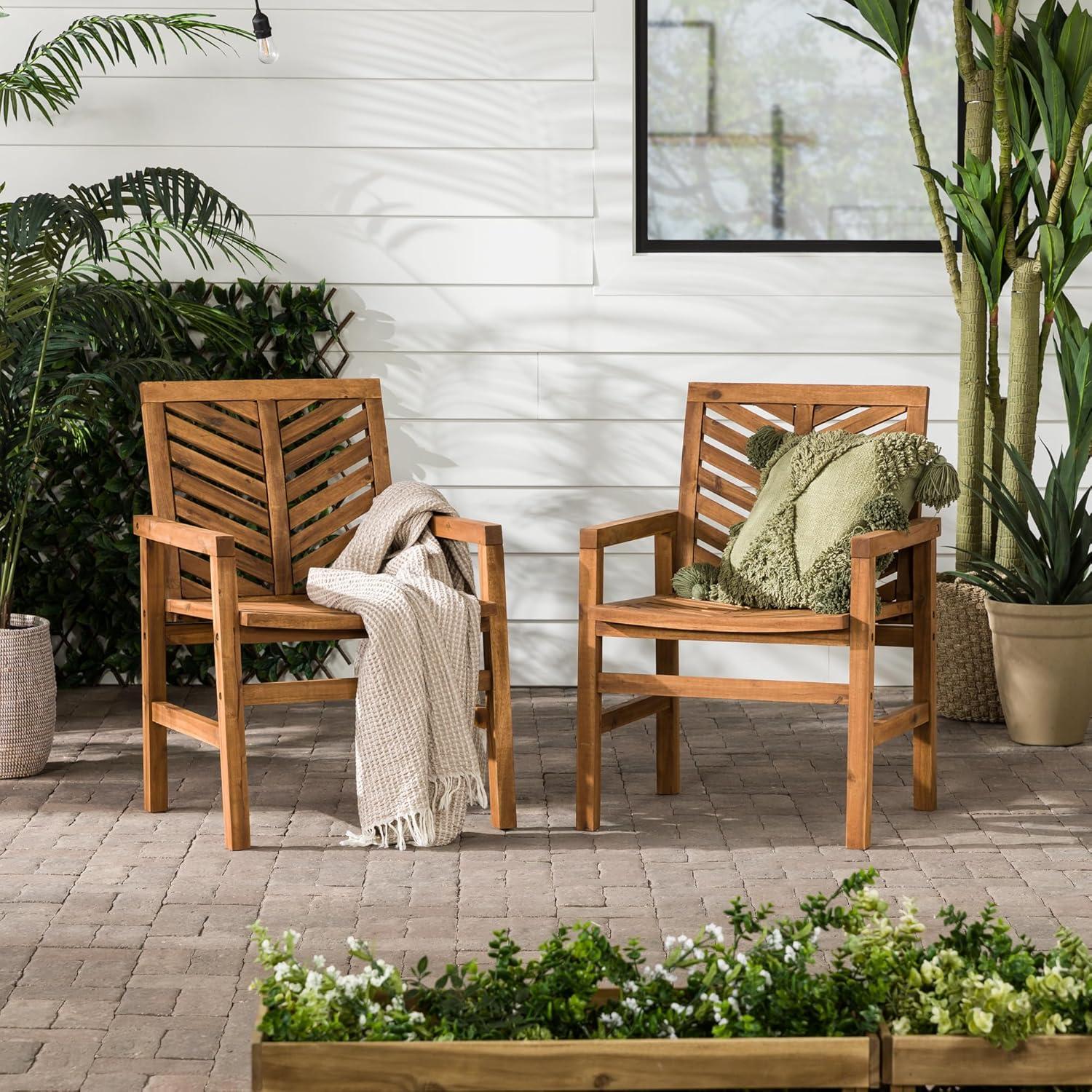 2pk Slatted Chevron Acacia Wood Patio Chairs - Saracina Home