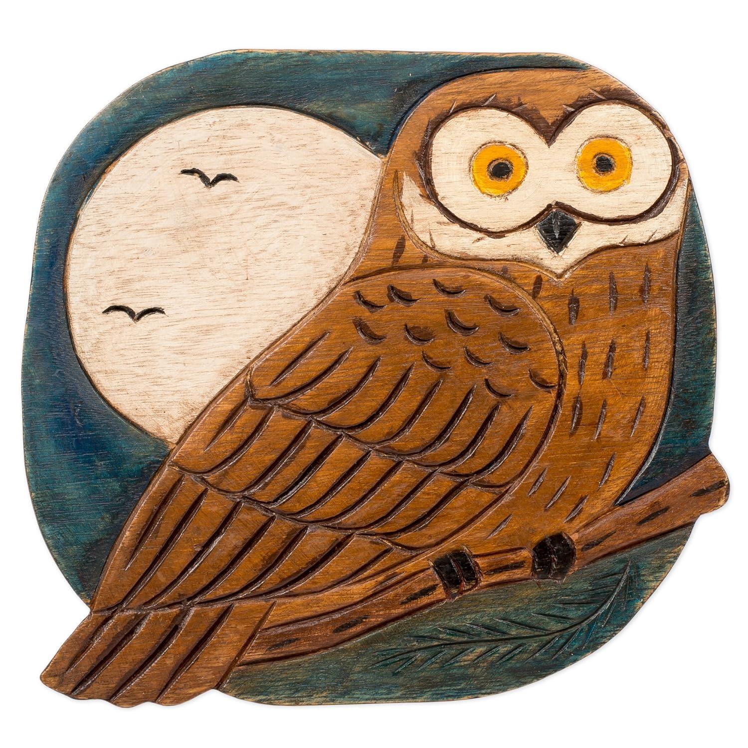 Owl Design Hand Carved Acacia Hardwood Decorative Short Stool