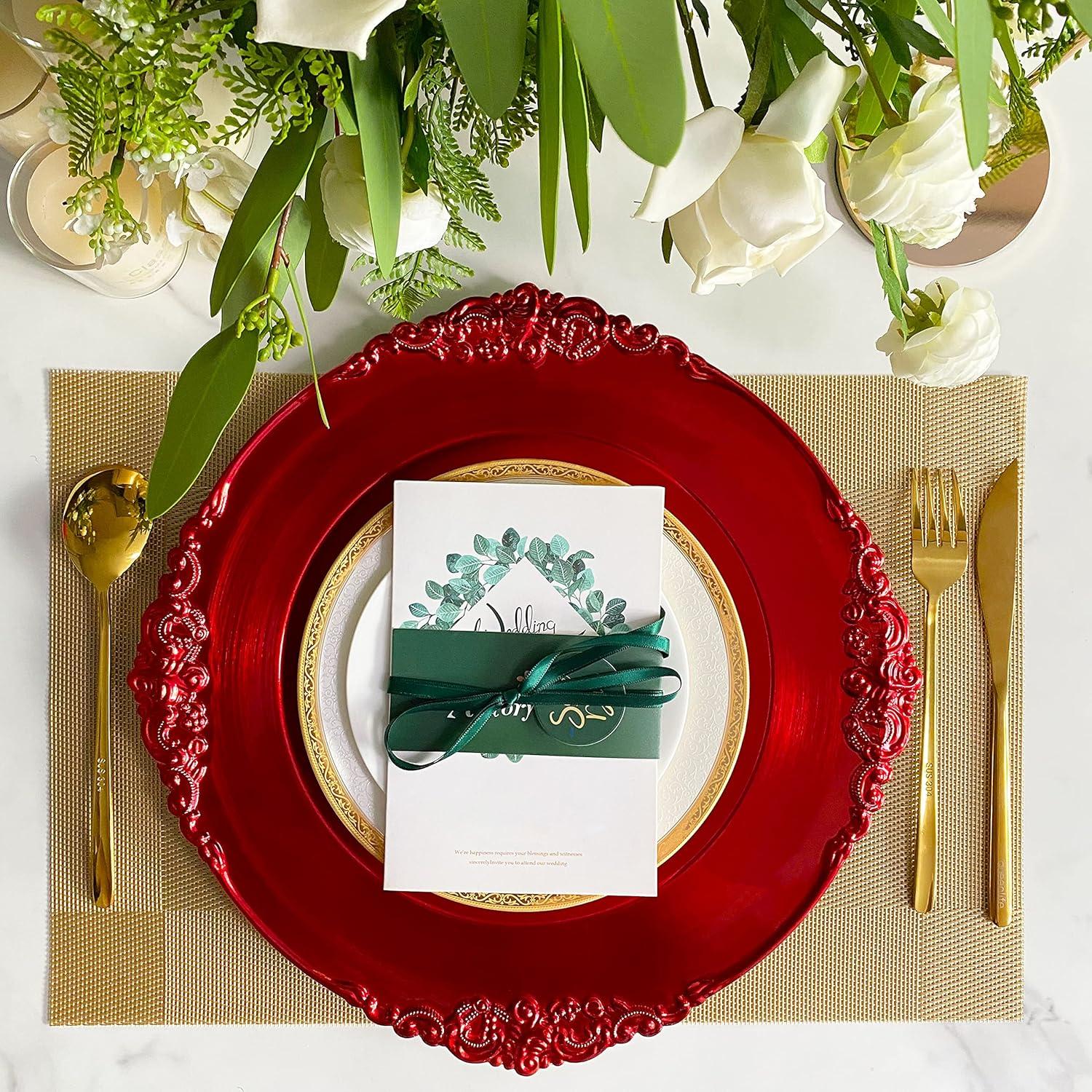 13 Inch Light Blue Charger Plates, Round Plastic Reef Plate Chargers for Dinner Plates, Wedding, Party Elegant Decoration Place Mats (24, Light Blue)