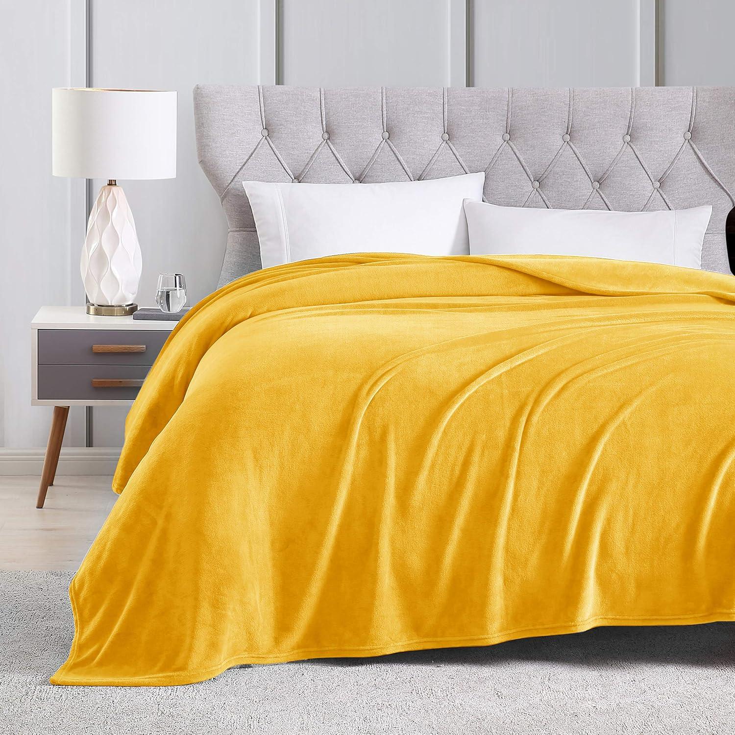 Queen Size Yellow Fleece Throw Blanket for Couch or Bed