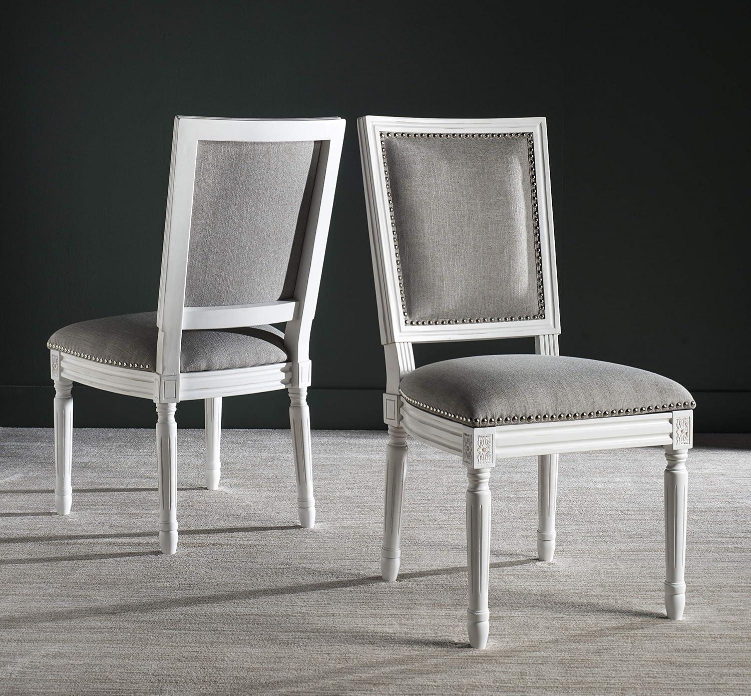 Buchanan 19H French Brasserie Linen Rectangle Side Chair Silver Nail Heads (Set Of 2) - Light Grey/Cream - Safavieh