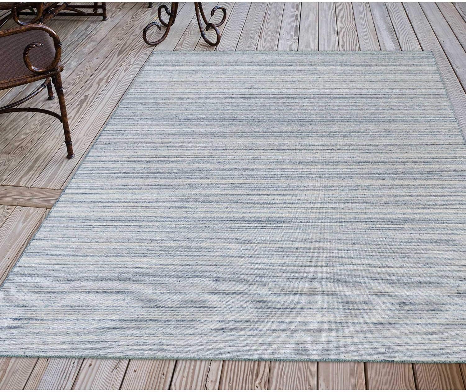 Dakota Handwoven Blue Stripe Synthetic Outdoor Area Rug - 7'6" x 9'6"